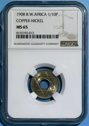 British West Africa 1908 1/10 Penny Edward VIII Brilliant Unc Coin NGC MS 65 Km3