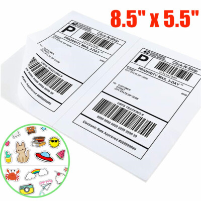 50x 8.5x5.5 Half Sheet Shipping Labels Adhesive Mailing Stickers - Laser Ink Jet