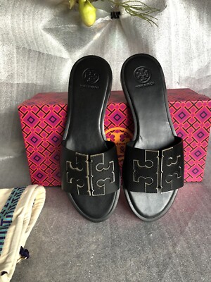 Tory Burch Ines Slide, Calf Leather Perfect Black / Silver  display picture 2