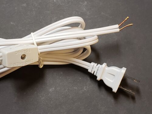 8' WHITE LAMP CORD SET WITH LINE SWITCH & POLARIZED PLUG 18/2 SPT-2 NEW 46851JB - Picture 2 of 4