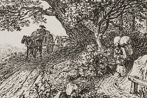 J. ERHARD (1795-1822), Wanderer und Karren am Waldrand, 1817, Rad. Landschaft - Picture 3 of 4