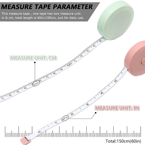Mini Retractable Tape Measure(3 Packs) + Soft Fabric Sewing Ruler(1 Pieces), Fle - Picture 2 of 6