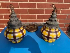 MCM Dual Globe Plaid Swag Hanging Lamp