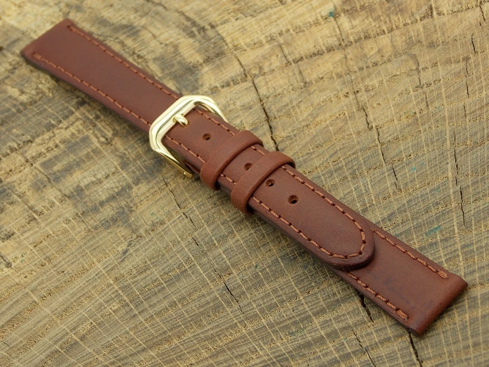 Correa de reloj de colección deBeer Europa NOS sin usar Sierra cuero tono dorado hebilla 14 mm Foto 2 de 4