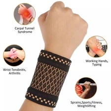 Copper Wrist Hand Support Brace Carpal Tunnel Sprain Arthritis Left Right Sports