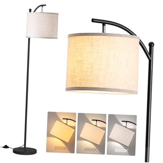 Modern Floor Lamp for Living Room - 3 Color Temperatures, Black & Beige Shade