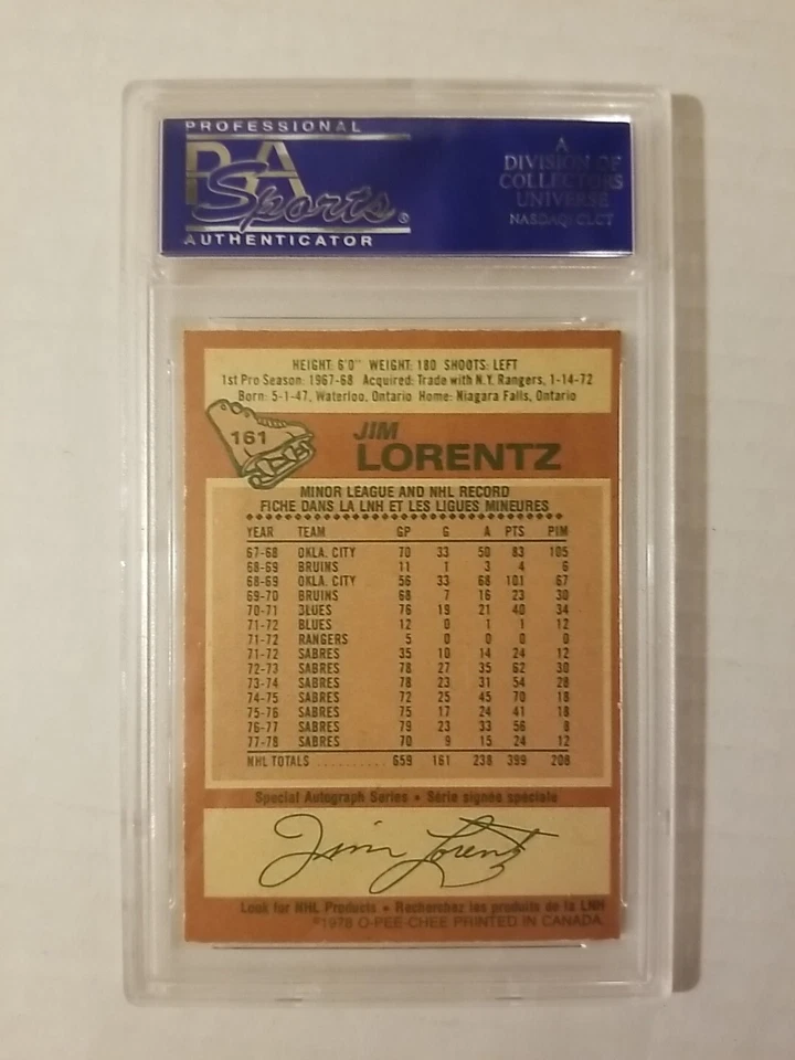 1978 O-Pee-Chee Hockey Card - #161 Jim Lorentz - Buffalo Sabres - PSA 7 - Image 2 of 2