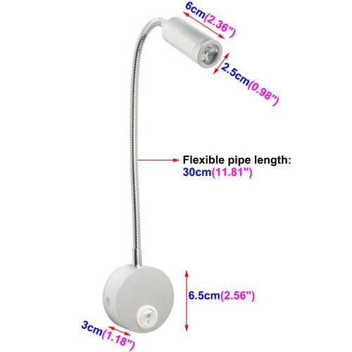 Flexible Pipe 3W LED Wall Mounted Light Picture Lamp Fixture Button Spotlight - Picture 2 of 7