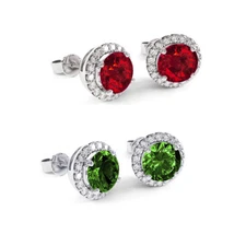 925 Stamped Sterling Silver  3.00 CTTW Cubic Zirconia Halo Studs - 2 Sets 