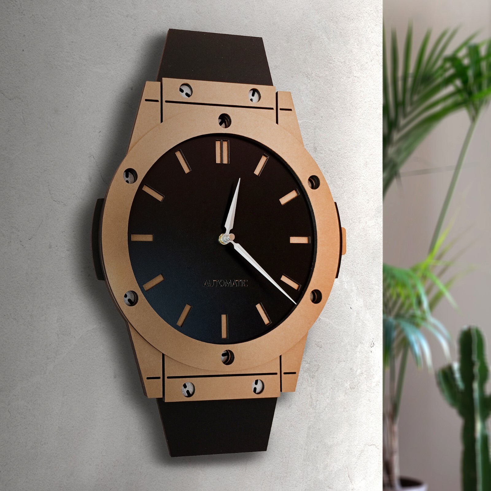 Wall Clock with a Wristwatch Appearance, Large Wooden Analog Silent Clock