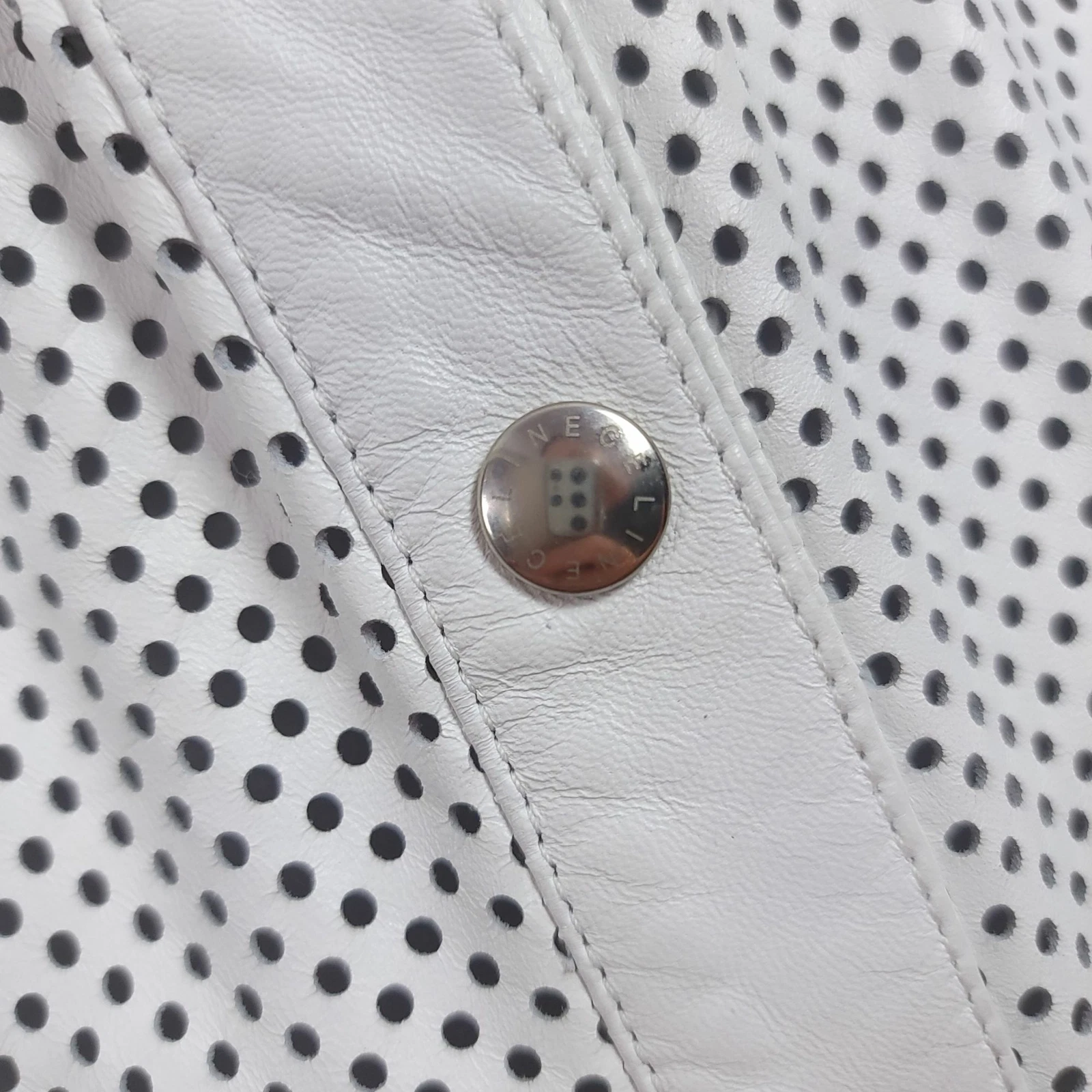 Abito da passerella CELINE '00 Michael Kors in pelle forata con bottoni bianco RARO