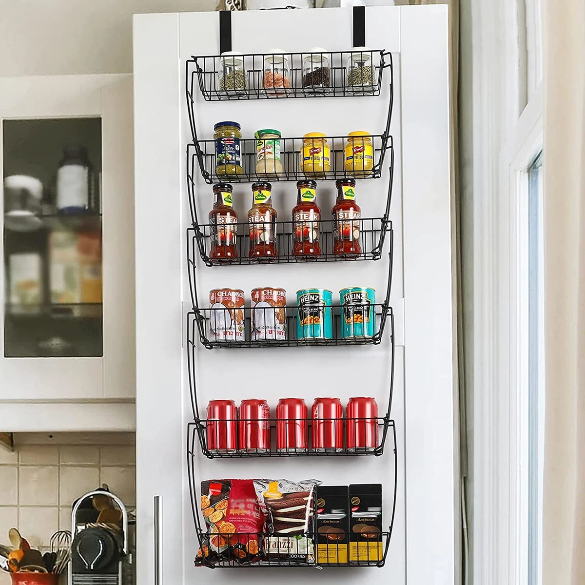 6-Tier Over-The-Door Metal and Plastic Pantry Organizer with 6 Full Baskets