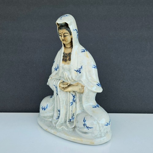 Antigua estatuilla de cerámica china Quing Guanyin Bodhisattva del siglo XIX Qianlong - Imagen 3 de 9
