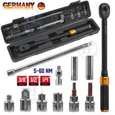 11tlg Drehmomentschl&uuml;ssel Set 1/4" 3/8" 1/2" 5-60Nm mit Steckn&uuml;sse Verl&auml;ngerung