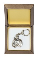 Bull Terrier 3 - silver plated keyring with image of a dog, in box, Art Dog USA