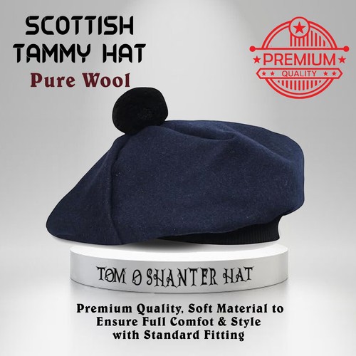 Traditional Scottish Tam O' Shanter Wool Hat/Cap Unisex Highland Style One Size - Picture 41 of 56