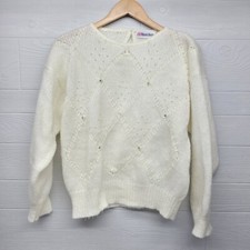 Vintage Dana Scott White Embellished Sweater Womens Size Small
