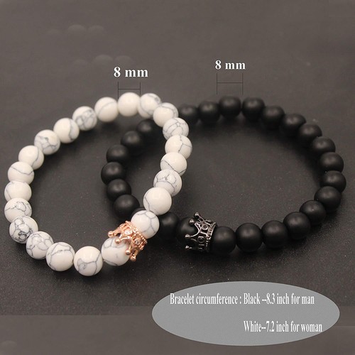 König Königin Krone Distanz Paar Armbänder seine Freundschaft 8 mm Perlen Liebhaber - Bild 6 von 9