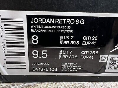 NIKE JORDAN RETRO 6 LOW G *GOLF* WHITE/INFARED DV1376-106 NIKE JORDAN RETRO 6 LOW G *GOLF* WHITE/INFARED DV1376-106