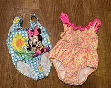 Vintage Baby Swimsuit Lot Minnie Mouse USA Union Made Healthtex Floral 12M