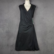 Lauren Ralph Lauren Faux Wrap Dress Womens XL Black Ruched Sleeveless NEW