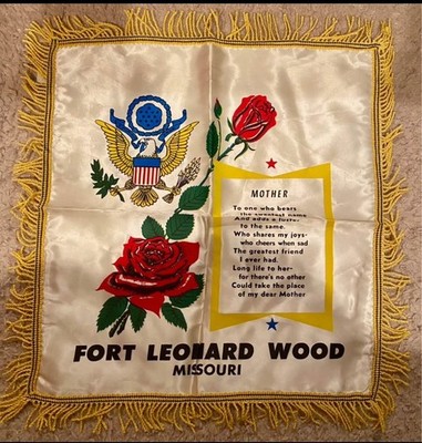 1950s Fort Leonard Wood Missouri Mother Poem Pillow Case Cover Yellow Fringe 16''