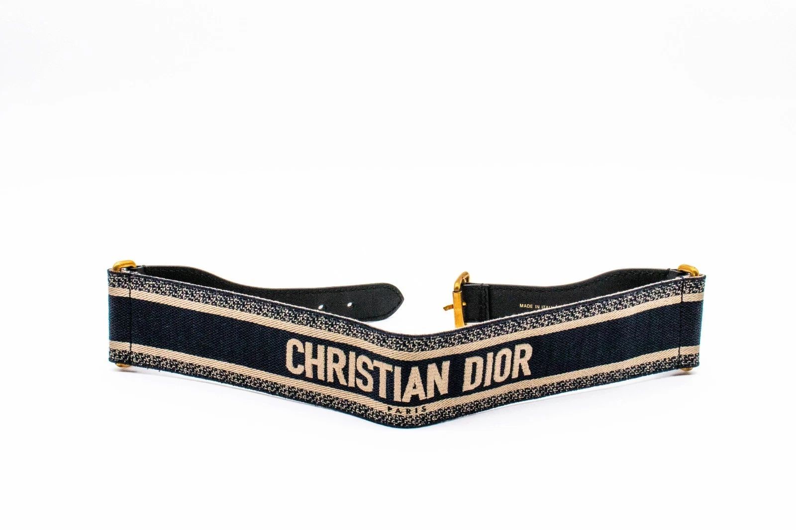 Dior — Christian Dior Embroidered Canvas & Leather Waist Belt (Blue/Beige) 75 CM