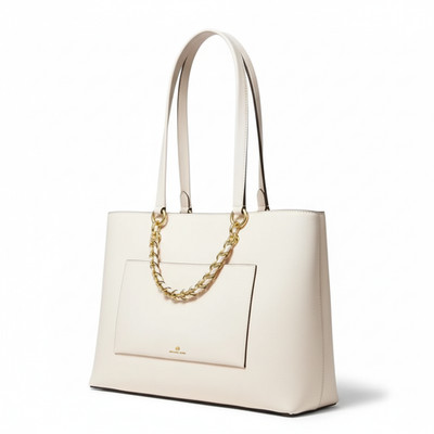 Michael Kors Cece Medium Ribbon Chain Leather Tote Light Sand Shoulder Bag
