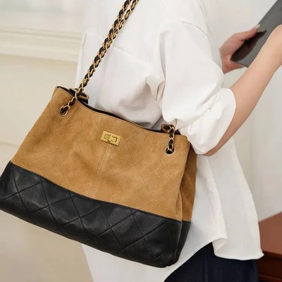 Beige - Ladies' Genuine Leather Bag 2025 Matte Leather Diamond Pattern