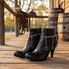 Women Silver Metal Boot Chain Bracelet Shoe Anklet Dangle Long Ring Charm SET