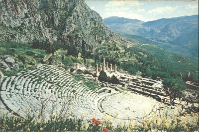 Delphi Griechenland Theater Tempel des Apollon antike Ruinen Vintage Postkarte