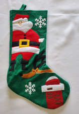 Christmas Stocking Felt Applique Santa Claus with Reindeer and Snowflakes Green