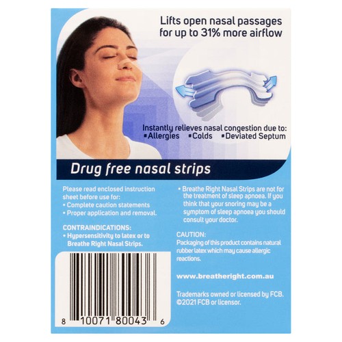 Tiras nasales transparentes grandes Breathe Right 30 tiras - Imagen 3 de 3