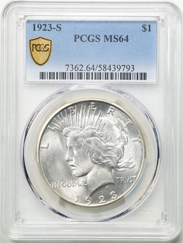 1923-S $1 Peace Silver Dollar MS64 PCGS 58439793