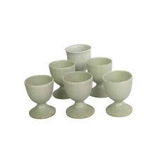 Antique Ceramic Ironstone Pottery Egg Cups 6 Pc White Farmhouse Kitchen