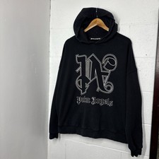 Palm Angels Monogram Hoodie Oversized Designer Distressed Sweatshirt Size XS