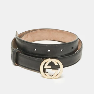 Ceinture Gucci cuir noir à boucle fine emboîtée G 80 cm