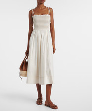 Veronica Beard Kaela Midi Dress Beige Smocked Sleeveless Size XS New with Tags