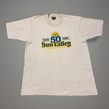 Vintage 1986 Sun Valley Ski Resort Snowboard White T-Shirt Large