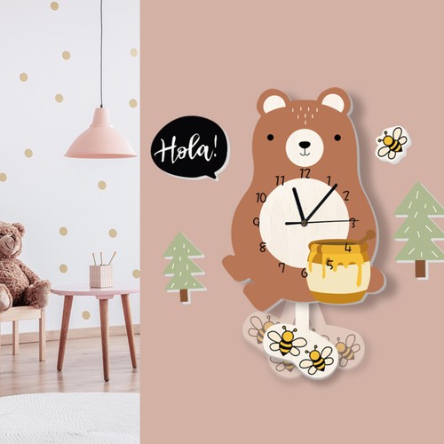 1pc Swing Clock Baby Room Wall Decoration Wall Clock Cartoon Bear Shape Design - Picture 11 of 11