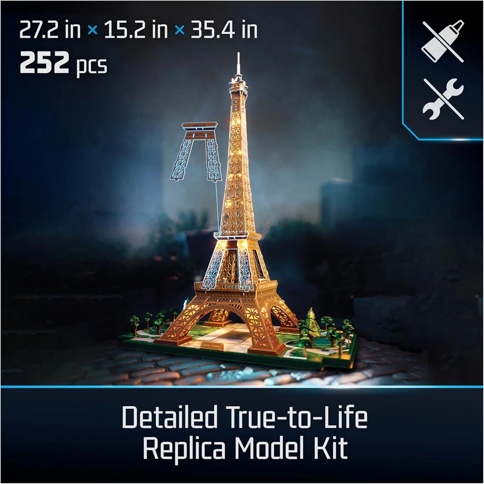 4D Build Architect Series Eiffel Tower 3D Model Kit with LED Lights 252 Pieces - Image 2 of 4