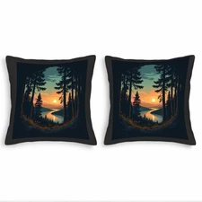 Set of 2 18x18in Throw Pillow Covers - Serene Forest Sunset Design