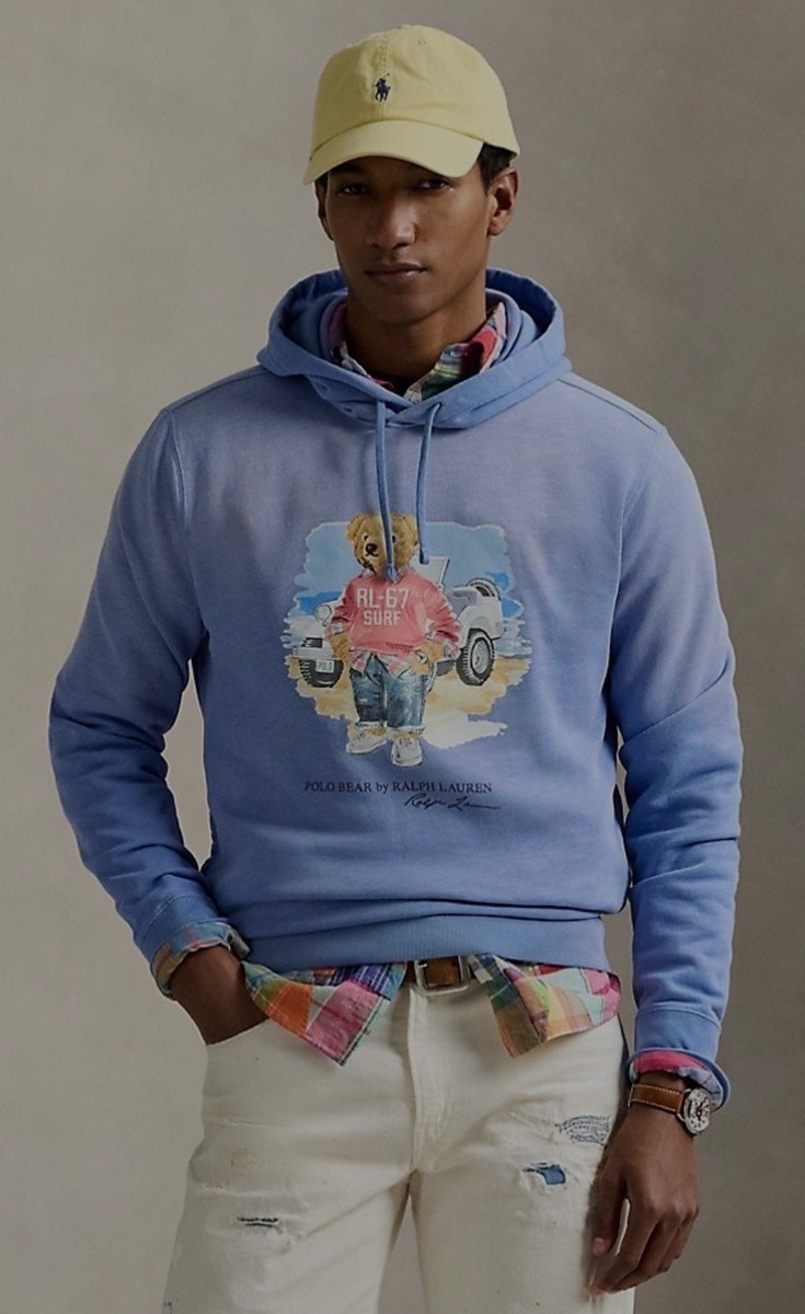 Polo Ralph Lauren Blue RL-67 SURF JEEP BEAR Fleece Hoodie