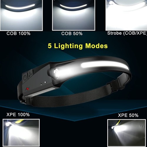 4Pack Motion Sensor Headlamp USB Rechargeable Headlight COB+LED Torch Flashlight - Picture 3 of 20