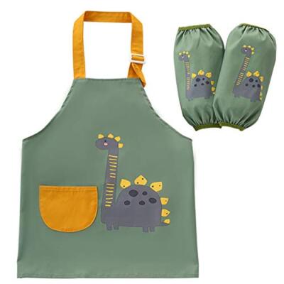 Grembiule Bambini Dinosauri Con Maniche Impermeabili - Regolabile Con Tasche, Per Cucina E Pittura, 6-9 Anni