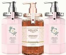 WEILAIYA Combo 2 Niacinamine WHITENING 450mL & 1 Damask Rose Shower Gel 450mL+US