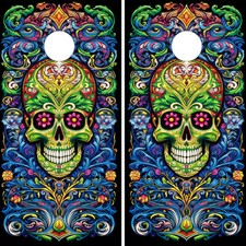 FADEPROOF Cornhole Board Wraps Laminated - Mosaic Skull
