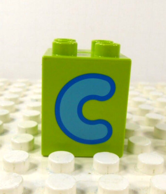 Lego Duplo Printed Learning Brick 2x2 Letter C lime/lt blue