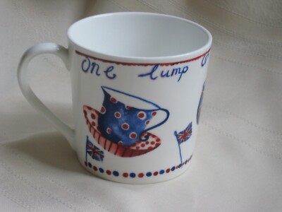 Rose Of England Bone China Tea Mug ''One Lump Two My Dear'' Red White Blue England