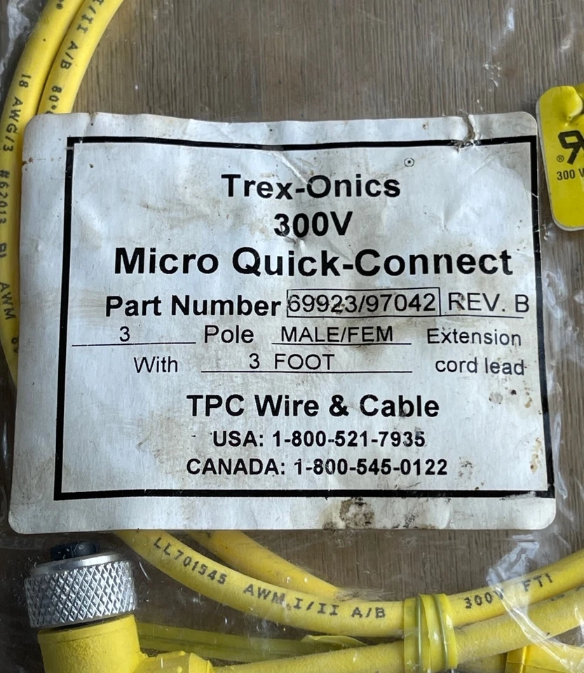 TPC TREX-ONICS MICRO CONEXIÓN RÁPIDA 69923/97042 REV B 3 POLOS MACHO/HEMBRA 3' NUEVO Foto 2 de 4